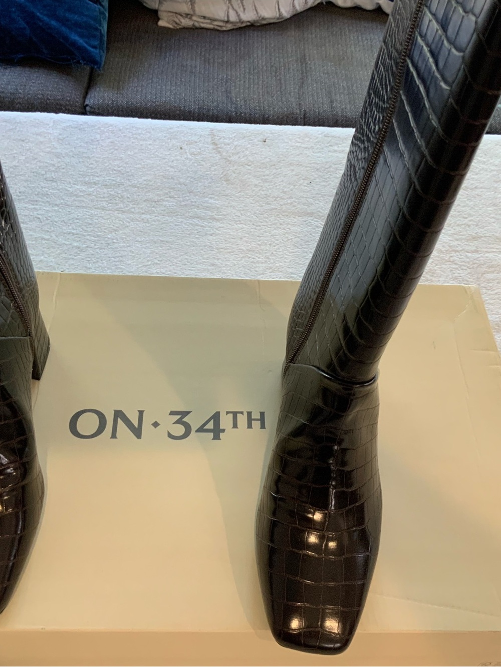 ON·34TH Croc- Knee-High Boots in Dark Brown new size 6M retail $130. SKU 3123